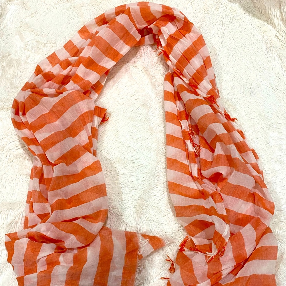 Orange and white striped cotton scarf